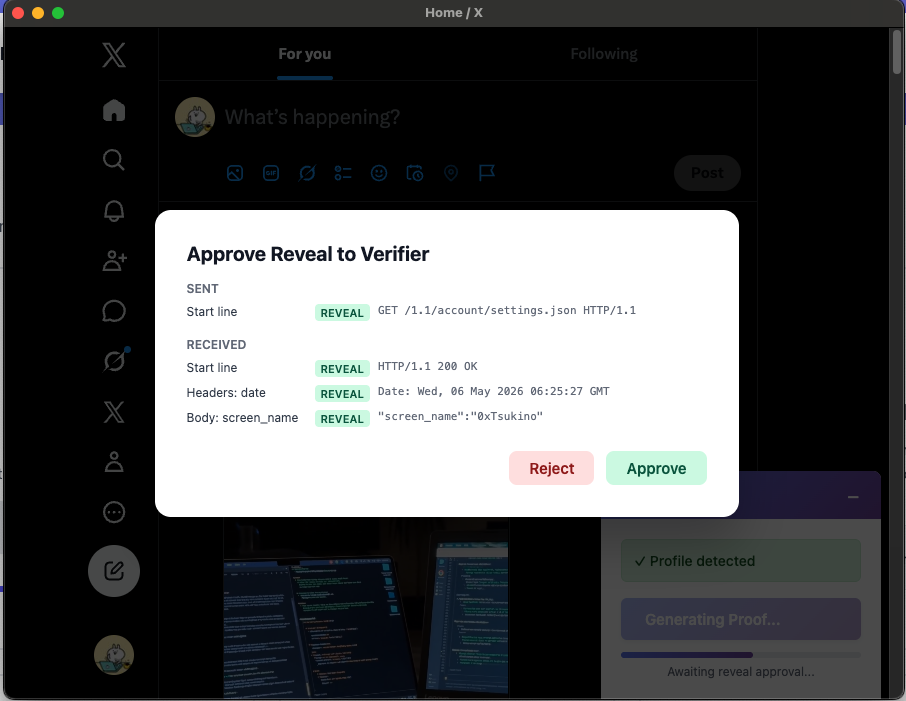 The per-call approval modal — exactly what will be revealed.